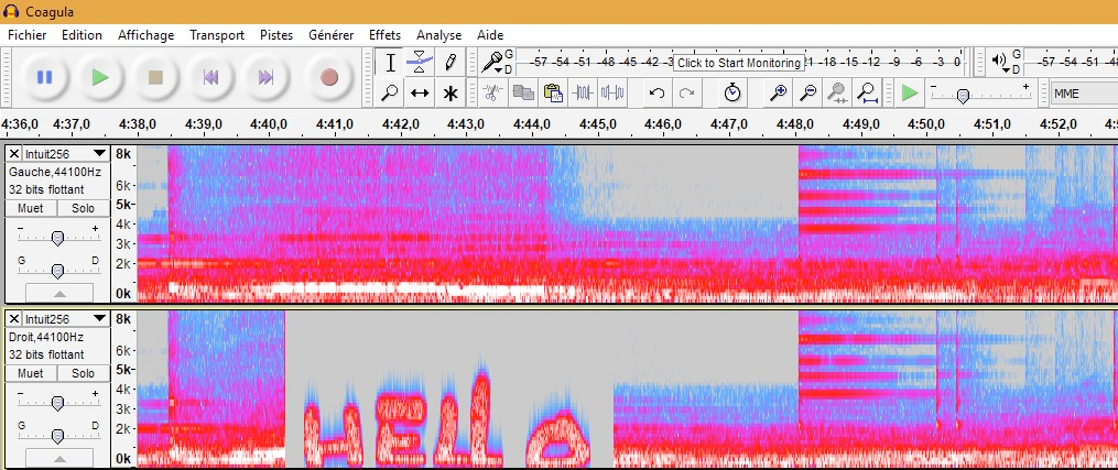 Spectrogramme d'un fichier audio cachant un message